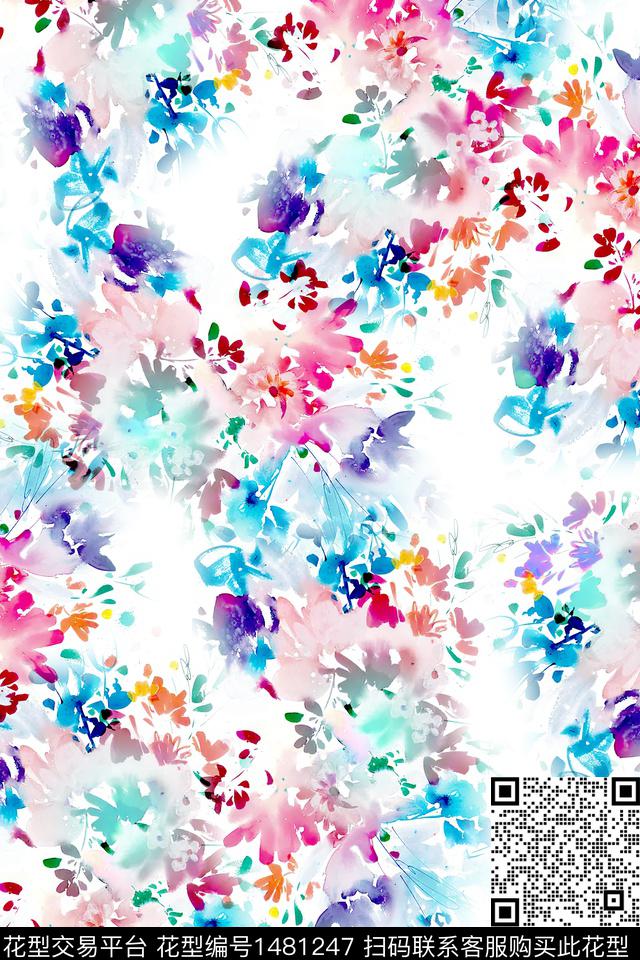 花卉小清新真丝数码印花华亿平台下载（图片编号: 1481247） - 瓦栏（Walan）