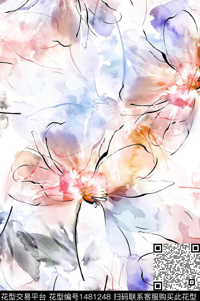 肌理抽象花卉花卉数码印花华亿平台下载（图片编号: 1481248） - 瓦栏（Walan）