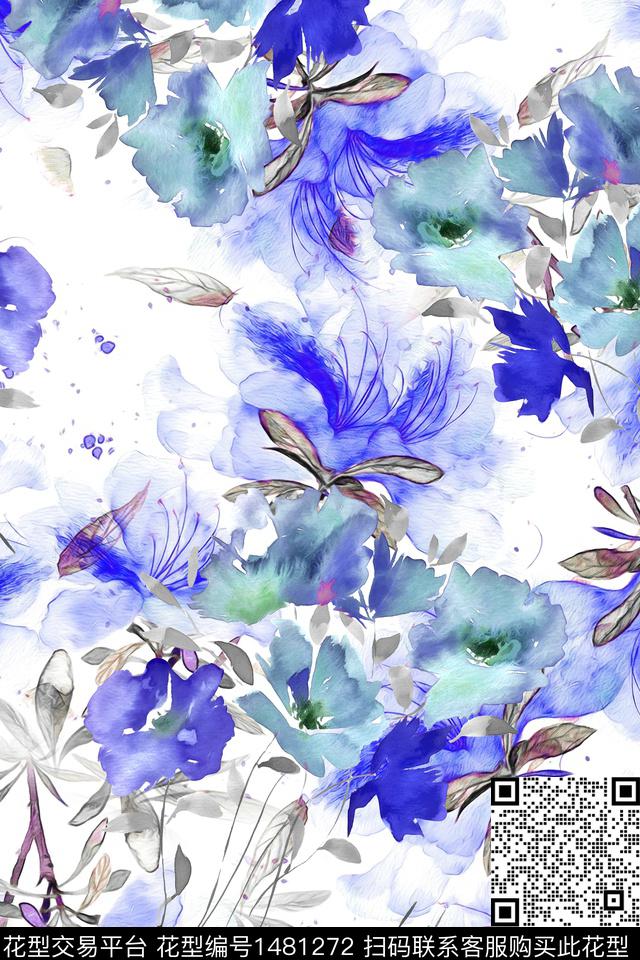 抽象花卉花卉大牌风数码印花华亿平台下载（图片编号: 1481272） - 瓦栏（Walan）