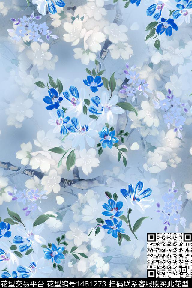 花卉大牌风小清新数码印花华亿平台下载（图片编号: 1481273） - 瓦栏（Walan）