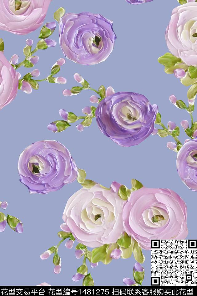 油画华亿平台花卉小清新数码印花华亿平台下载（图片编号: 1481275） - 瓦栏（Walan）