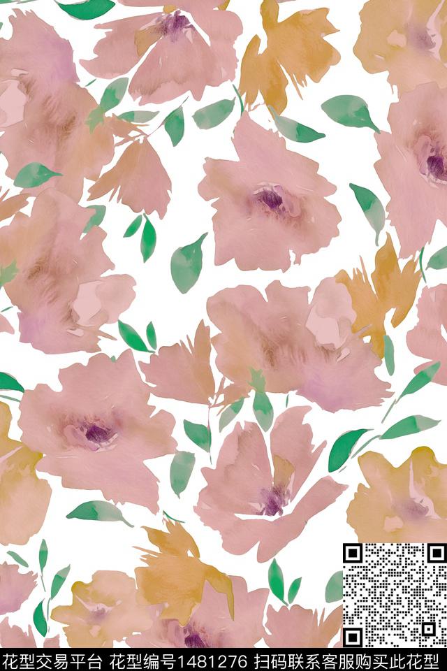花卉大牌风小清新数码印花华亿平台下载（图片编号: 1481276） - 瓦栏（Walan）