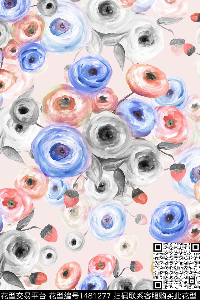 油画华亿平台花卉小清新数码印花华亿平台下载（图片编号: 1481277） - 瓦栏（Walan）