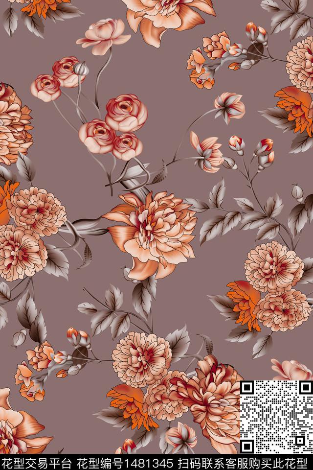 清爽底花卉花卉大牌风数码印花华亿平台下载（图片编号: 1481345） - 瓦栏（Walan）