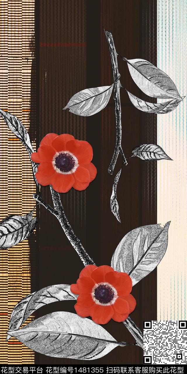 定位花几何大花数码印花华亿平台下载（图片编号: 1481355） - 瓦栏（Walan）