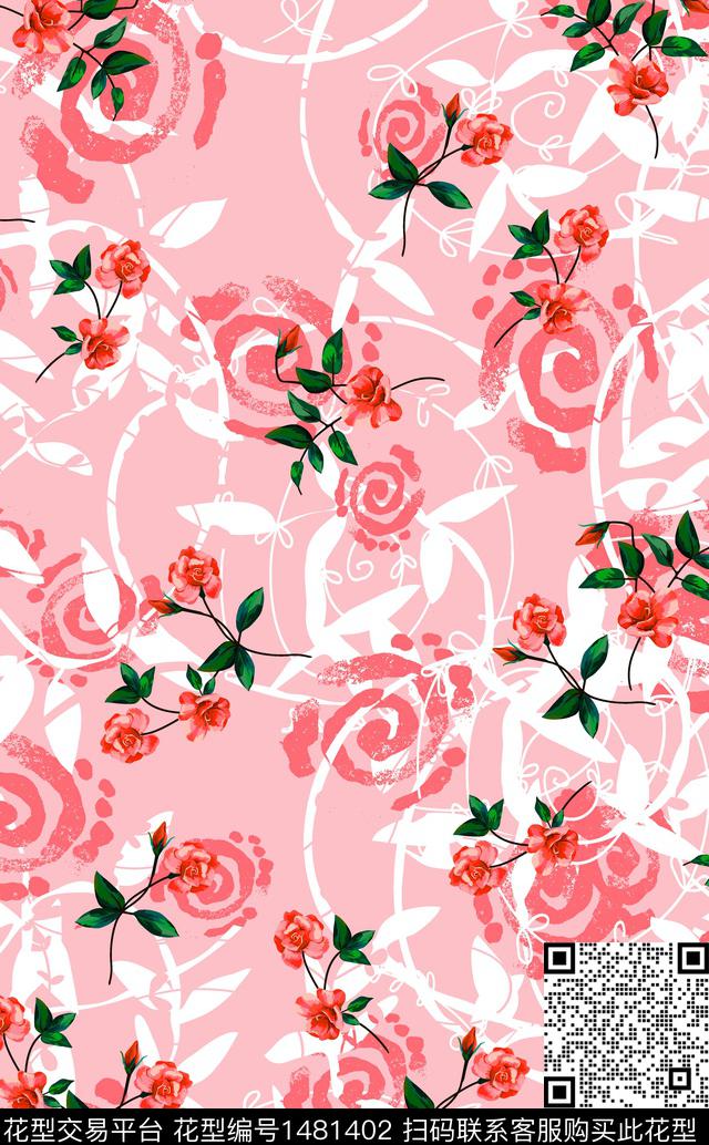 连衣裙女装花卉传统印花华亿平台下载（图片编号: 1481402） - 瓦栏（Walan）