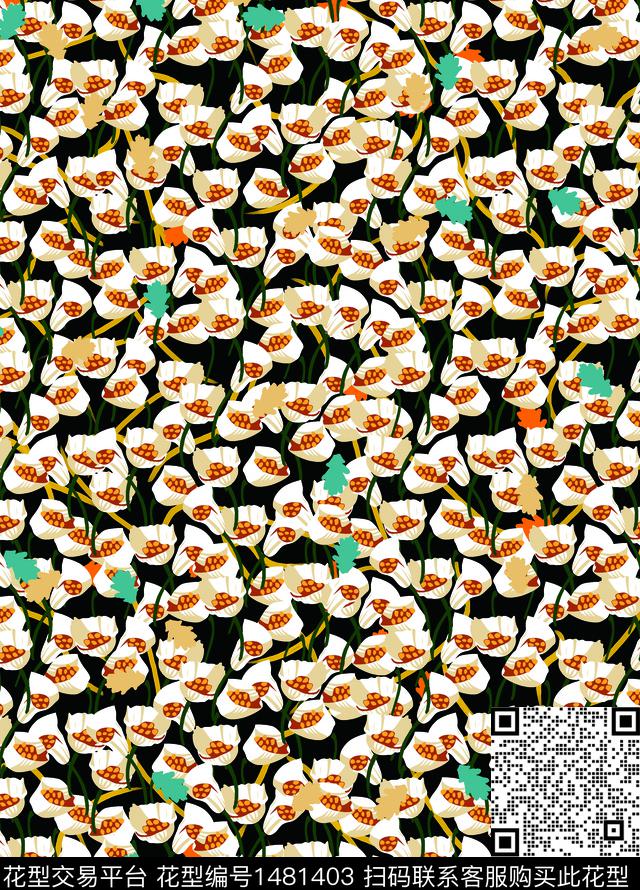 连衣裙女装花卉传统印花华亿平台下载（图片编号: 1481403） - 瓦栏（Walan）