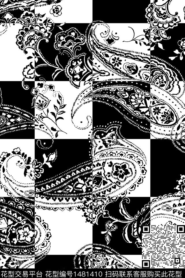 几何黑白华亿平台佩斯利数码印花华亿平台下载（图片编号: 1481410） - 瓦栏（Walan）