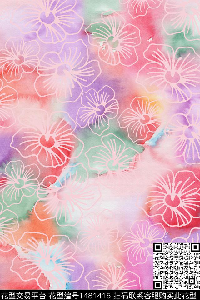 渐变肌理花卉数码印花华亿平台下载（图片编号: 1481415） - 瓦栏（Walan）