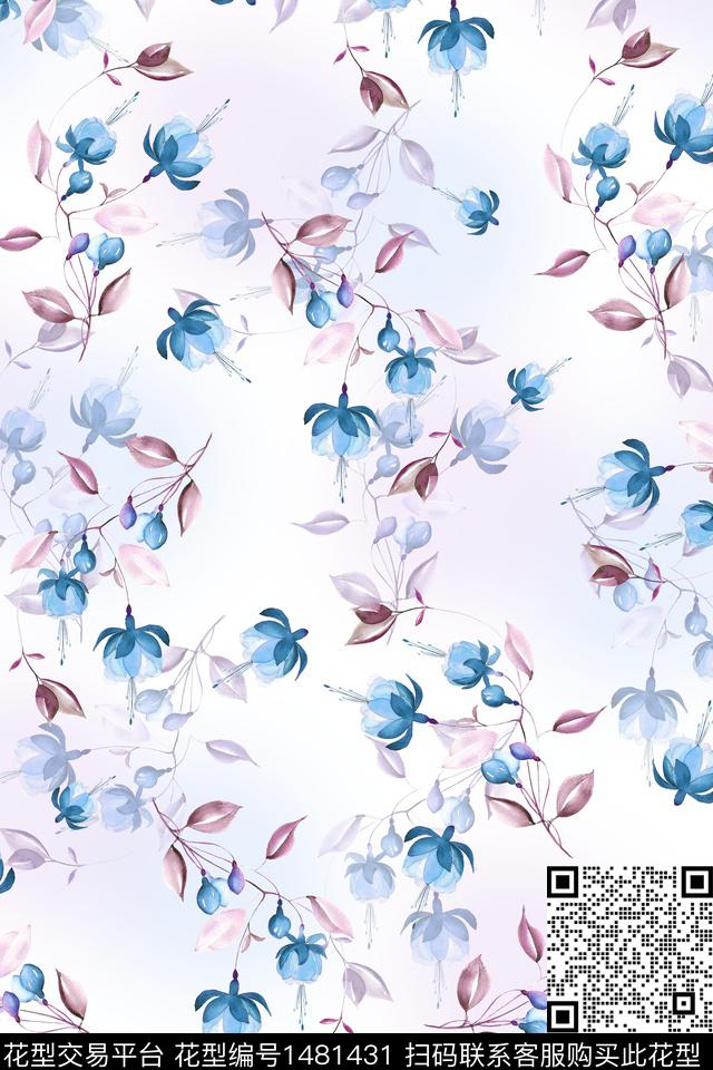 绿植树叶水彩大牌风数码印花华亿平台下载（图片编号: 1481431） - 瓦栏（Walan）