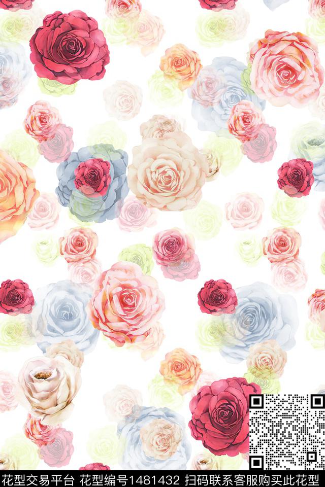 绿植树叶水彩炫彩数码印花华亿平台下载（图片编号: 1481432） - 瓦栏（Walan）