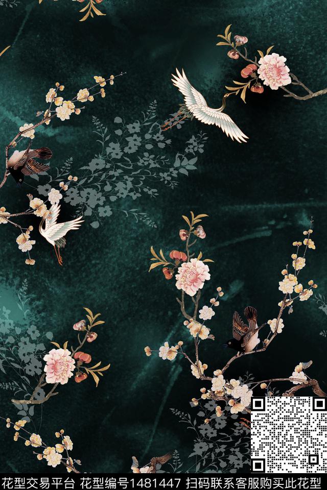 花卉香云纱中国风数码印花华亿平台下载（图片编号: 1481447） - 瓦栏（Walan）