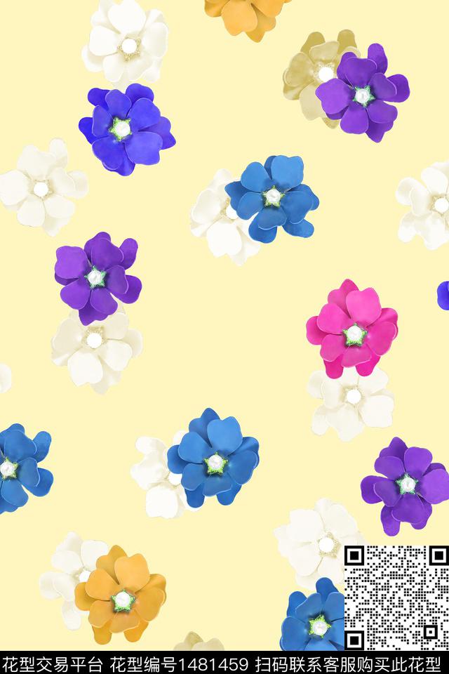 清爽底花卉花卉小清新数码印花华亿平台下载（图片编号: 1481459） - 瓦栏（Walan）