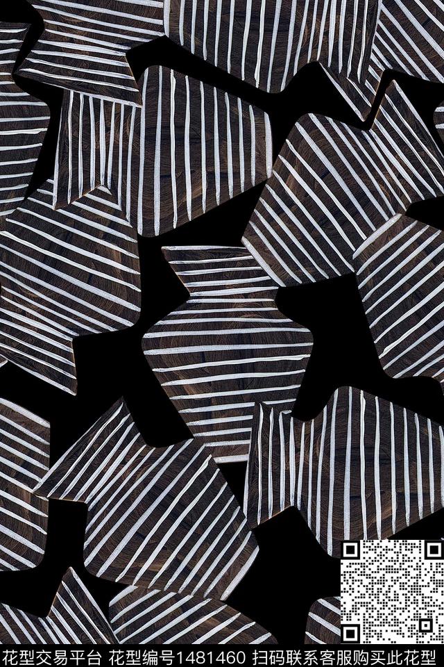 几何线条画黑白华亿平台数码印花华亿平台下载（图片编号: 1481460） - 瓦栏（Walan）