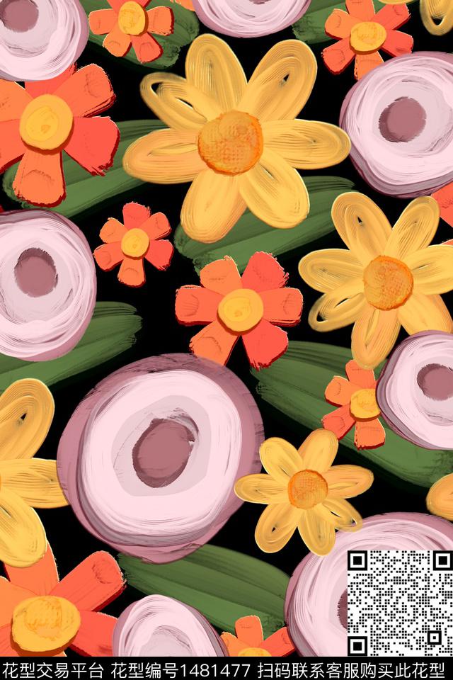 数码华亿平台抽象花卉女装数码印花华亿平台下载（图片编号: 1481477） - 瓦栏（Walan）