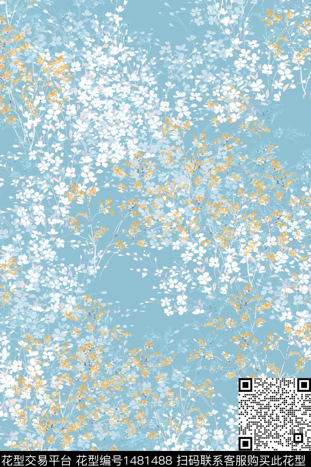 花卉小清新真丝数码印花华亿平台下载（图片编号: 1481488） - 瓦栏（Walan）