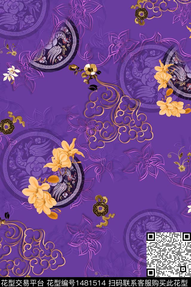 花卉中国风真丝数码印花华亿平台下载（图片编号: 1481514） - 瓦栏（Walan）