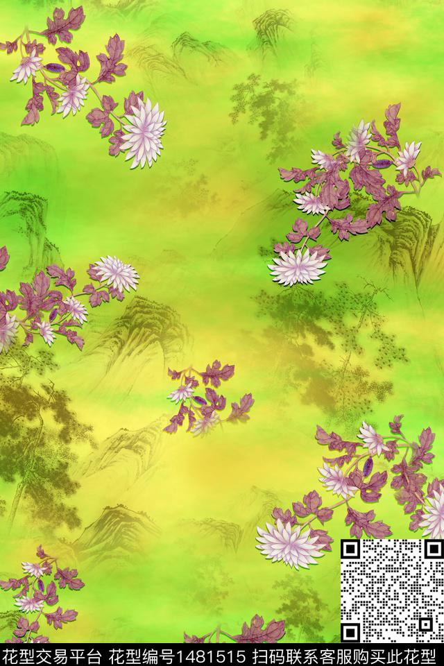 花卉中国风真丝数码印花华亿平台下载（图片编号: 1481515） - 瓦栏（Walan）