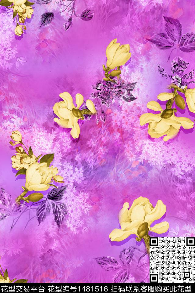 花卉中国风真丝数码印花华亿平台下载（图片编号: 1481516） - 瓦栏（Walan）