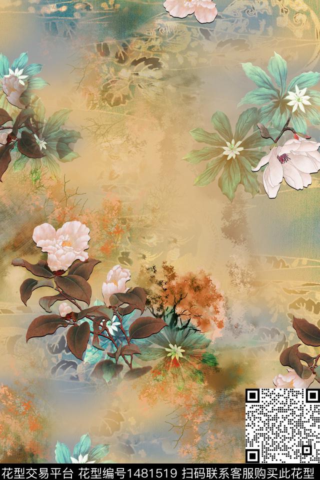 花卉中国风真丝数码印花华亿平台下载（图片编号: 1481519） - 瓦栏（Walan）