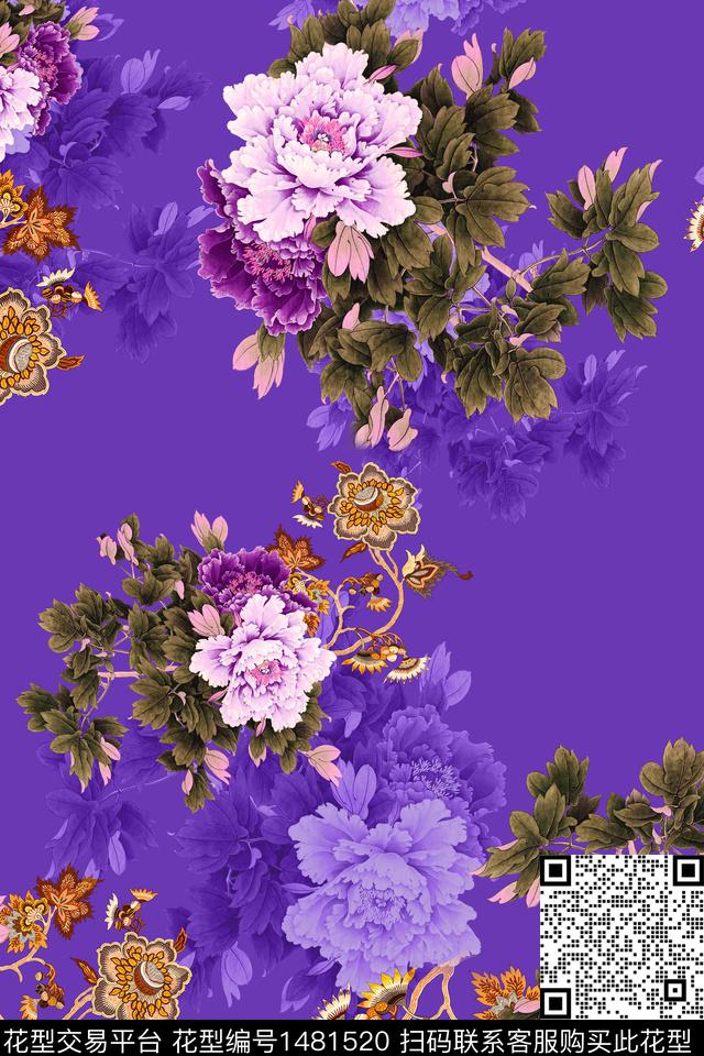 花卉中国风真丝数码印花华亿平台下载（图片编号: 1481520） - 瓦栏（Walan）