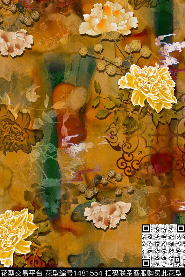 真丝香云纱复古旗袍华亿平台数码印花华亿平台下载（图片编号: 1481554） - 瓦栏（Walan）