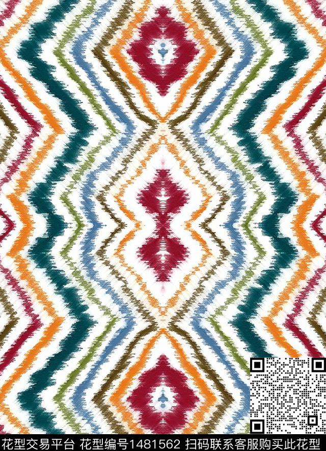 撞色几何民族风数码印花华亿平台下载（图片编号: 1481562） - 瓦栏（Walan）