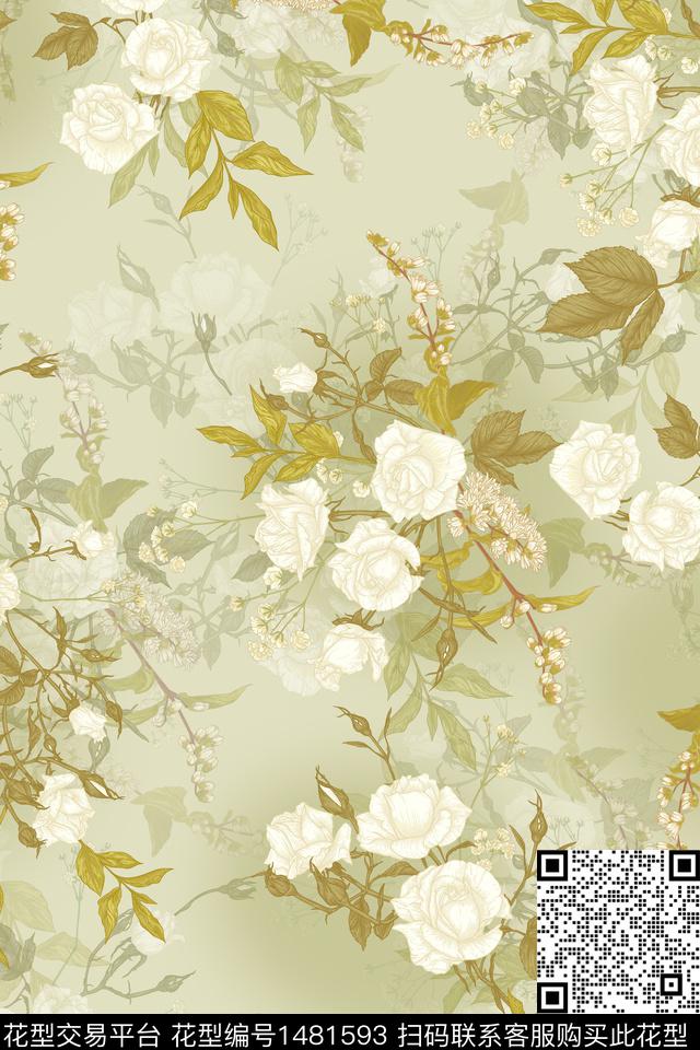 绿植树叶水彩大牌风数码印花华亿平台下载（图片编号: 1481593） - 瓦栏（Walan）