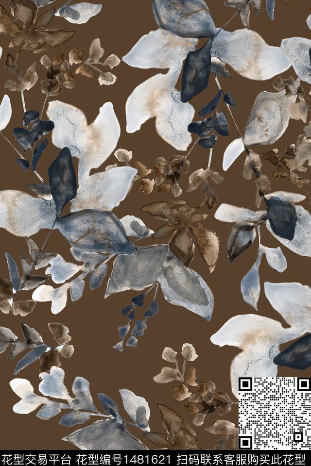 绿植树叶肌理抽象花卉数码印花华亿平台下载（图片编号: 1481621） - 瓦栏（Walan）