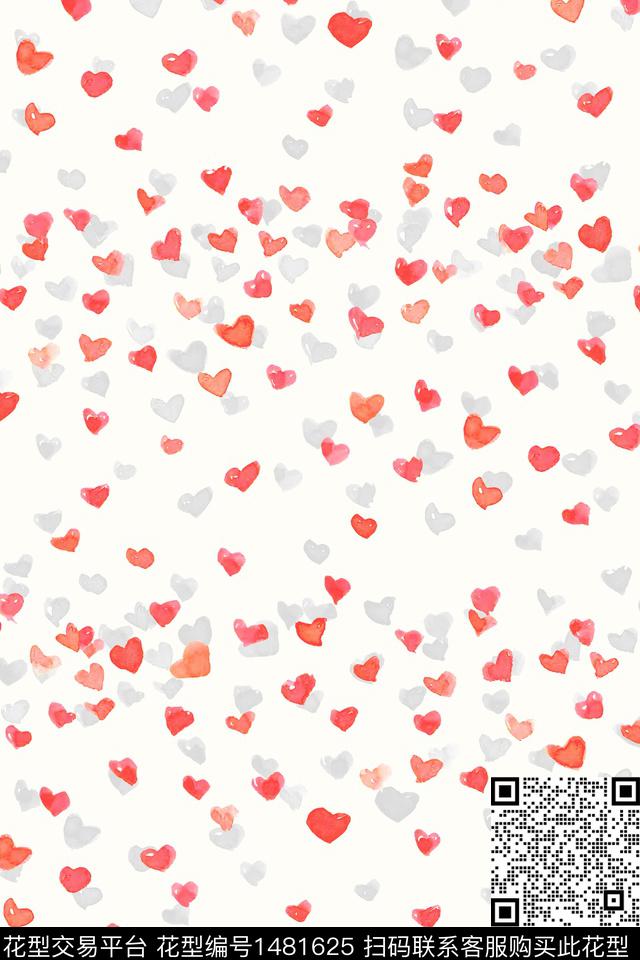 爱心小清新真丝数码印花华亿平台下载（图片编号: 1481625） - 瓦栏（Walan）