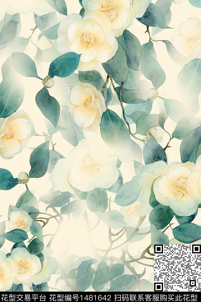 绿植树叶花卉大牌风数码印花华亿平台下载（图片编号: 1481642） - 瓦栏（Walan）