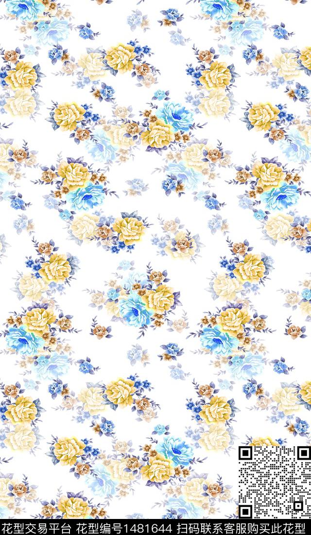 花卉小清新真丝数码印花华亿平台下载（图片编号: 1481644） - 瓦栏（Walan）