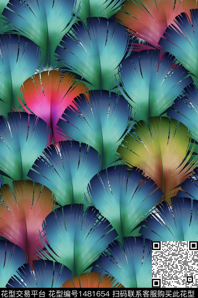 几何羽毛女装数码印花华亿平台下载（图片编号: 1481654） - 瓦栏（Walan）