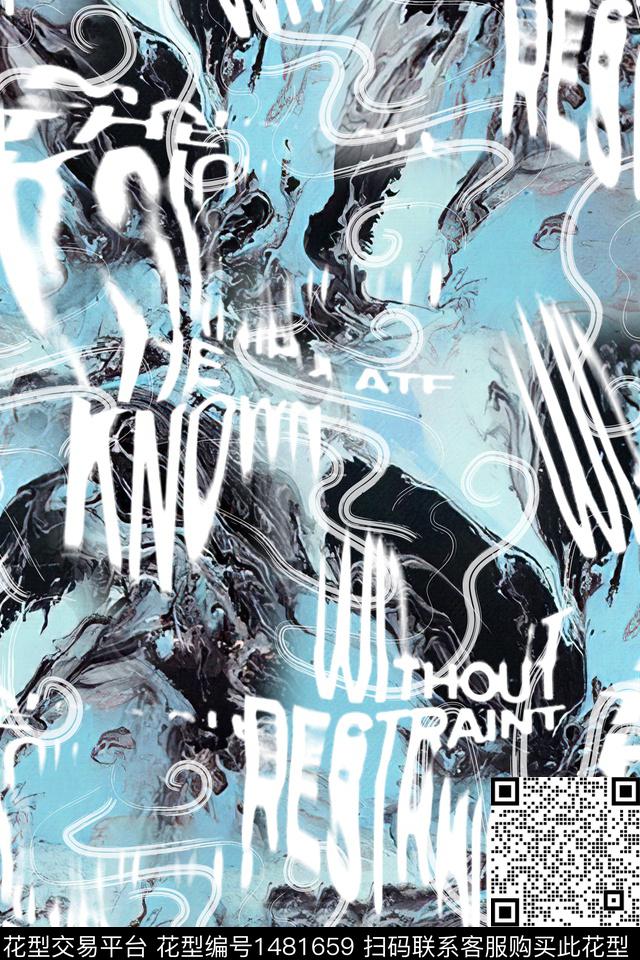 文字男装抽象数码印花华亿平台下载（图片编号: 1481659） - 瓦栏（Walan）