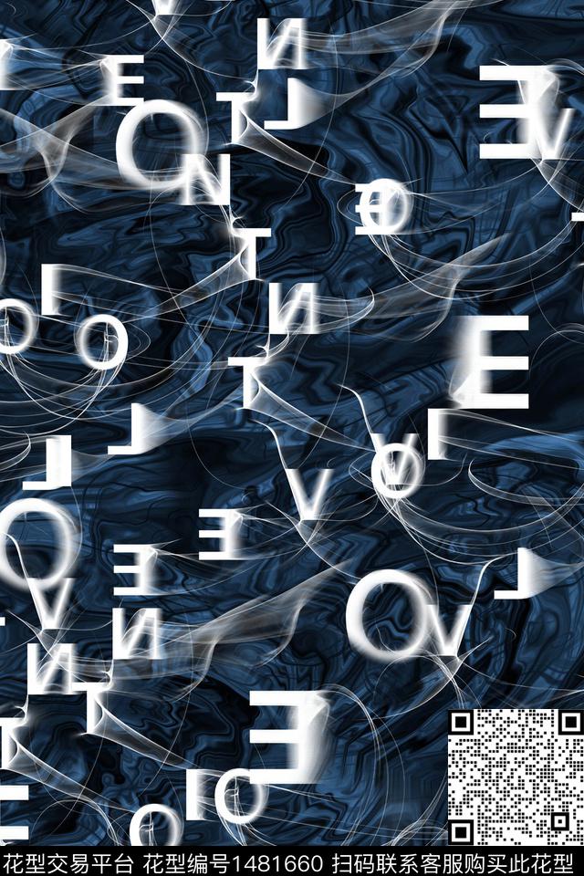 文字男装抽象数码印花华亿平台下载（图片编号: 1481660） - 瓦栏（Walan）