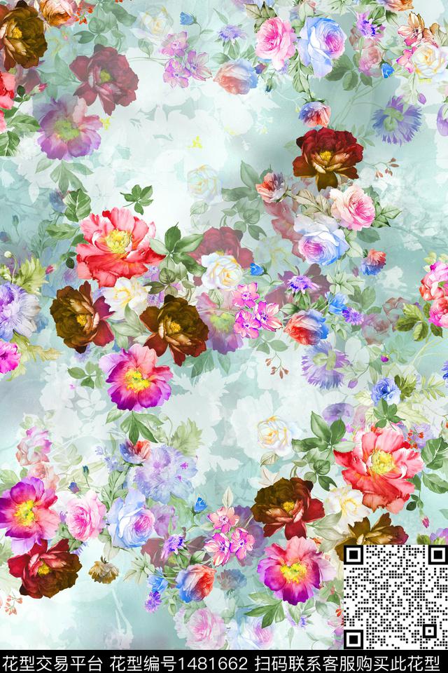 花卉小清新真丝数码印花华亿平台下载（图片编号: 1481662） - 瓦栏（Walan）
