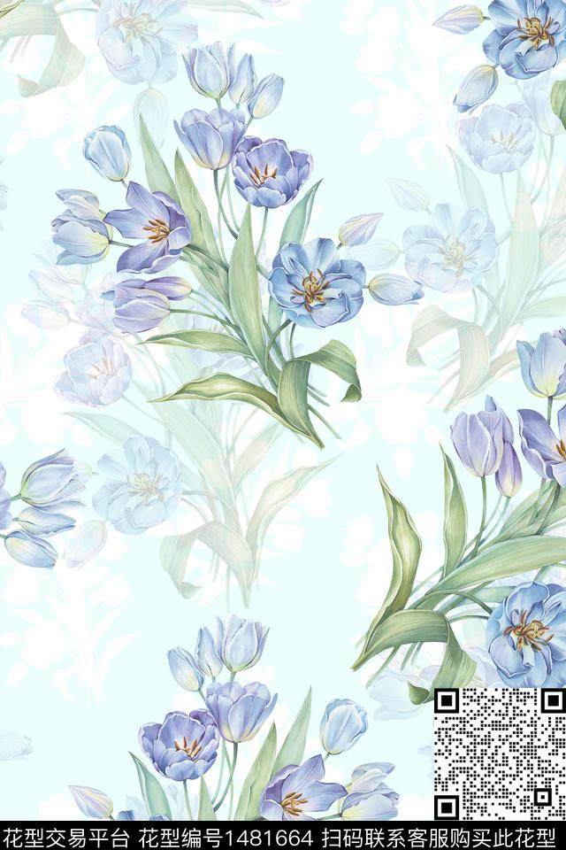 花卉小清新真丝数码印花华亿平台下载（图片编号: 1481664） - 瓦栏（Walan）