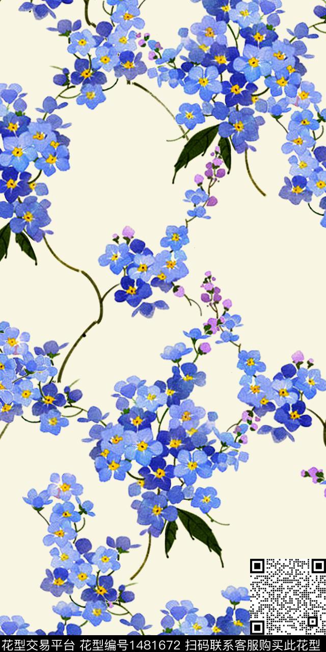 手绘花卉满版散花小碎花数码印花华亿平台下载（图片编号: 1481672） - 瓦栏（Walan）