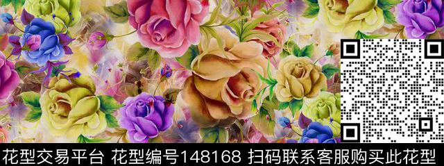 色彩斑斓春天气息手绘花卉数码印花华亿平台下载（图片编号: 148168） - 瓦栏（Walan）