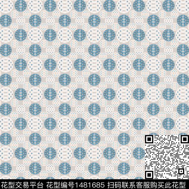 几何大牌风圆圈与波点传统印花华亿平台下载（图片编号: 1481685） - 瓦栏（Walan）