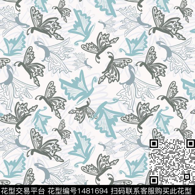 花卉手绘蝴蝶传统印花华亿平台下载（图片编号: 1481694） - 瓦栏（Walan）