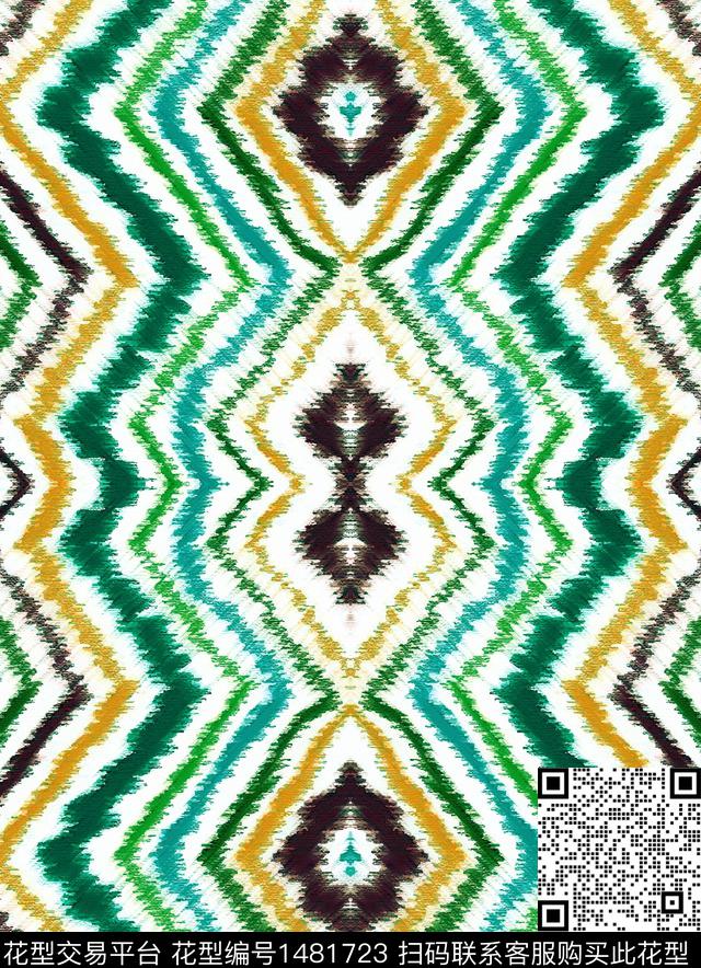 撞色几何民族风数码印花华亿平台下载（图片编号: 1481723） - 瓦栏（Walan）