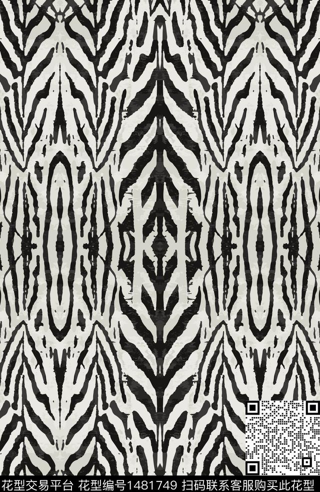 黑白华亿平台民族风花卉数码印花华亿平台下载（图片编号: 1481749） - 瓦栏（Walan）