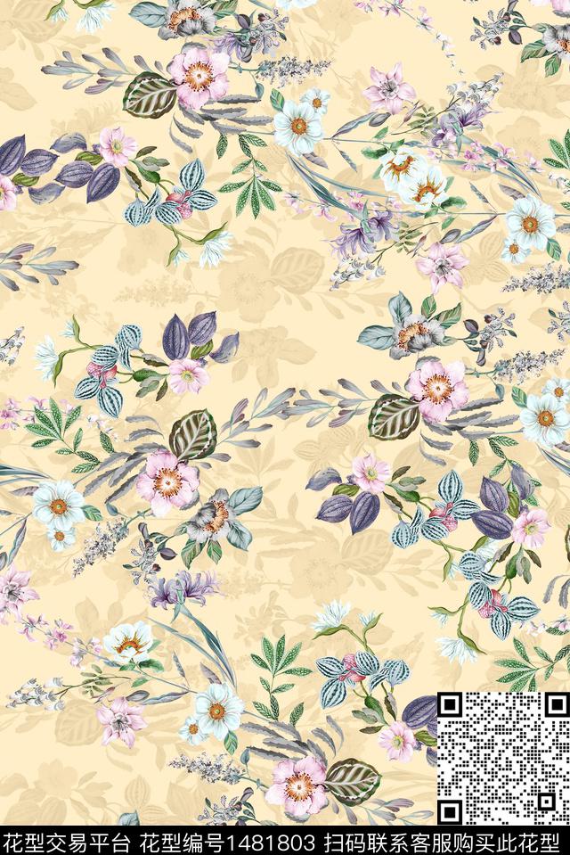 彩底花卉文艺中国风数码印花华亿平台下载（图片编号: 1481803） - 瓦栏（Walan）