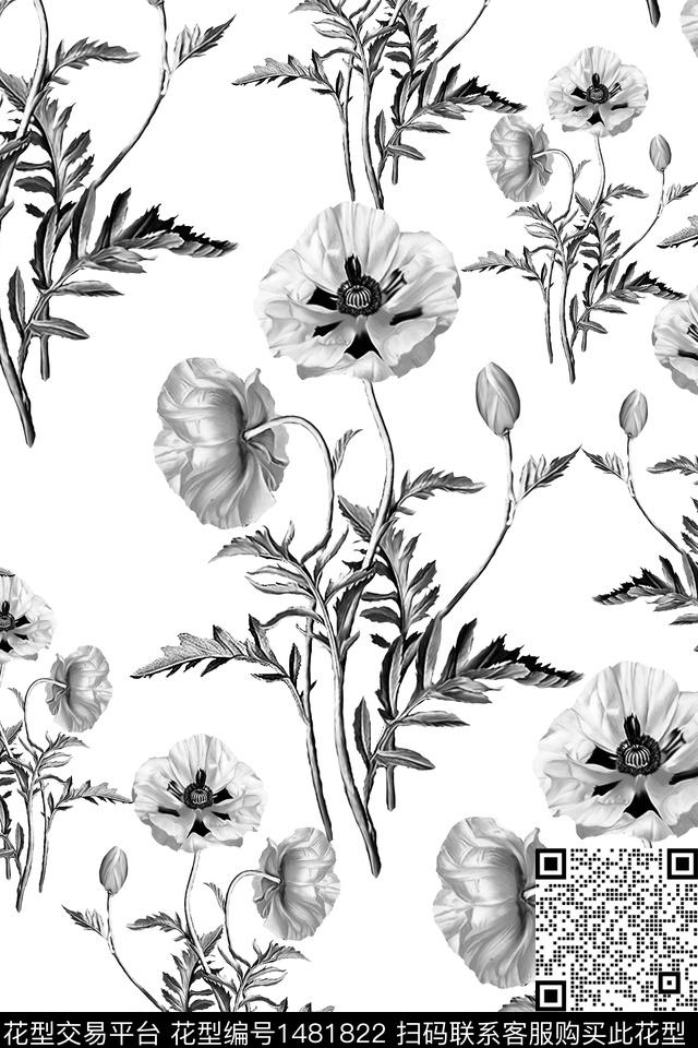 绿植树叶黑白华亿平台大牌风数码印花华亿平台下载（图片编号: 1481822） - 瓦栏（Walan）