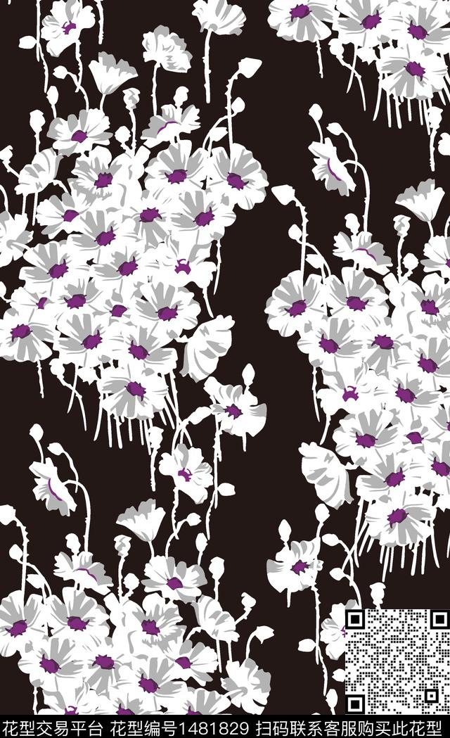 满版散花手绘花卉小碎花数码印花华亿平台下载（图片编号: 1481829） - 瓦栏（Walan）