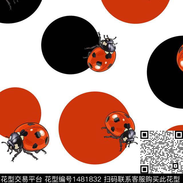 瓢虫混合拼接圆形数码印花华亿平台下载（图片编号: 1481832） - 瓦栏（Walan）