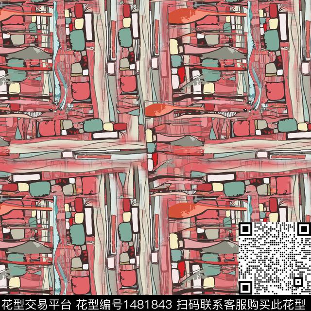 大牌风抽象格子数码印花华亿平台下载（图片编号: 1481843） - 瓦栏（Walan）