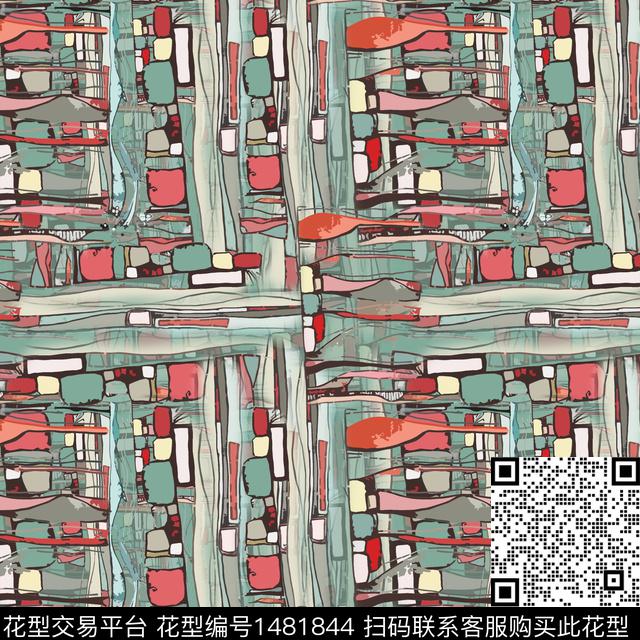 大牌风抽象格子数码印花华亿平台下载（图片编号: 1481844） - 瓦栏（Walan）