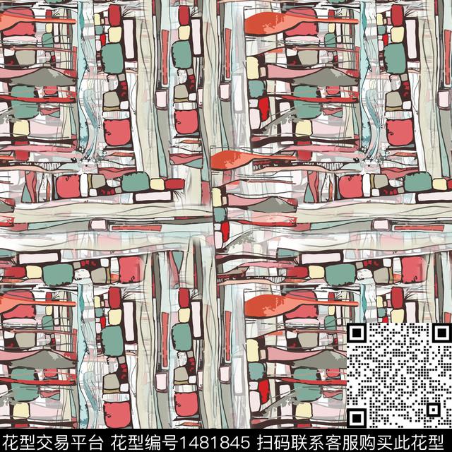 大牌风抽象格子数码印花华亿平台下载（图片编号: 1481845） - 瓦栏（Walan）